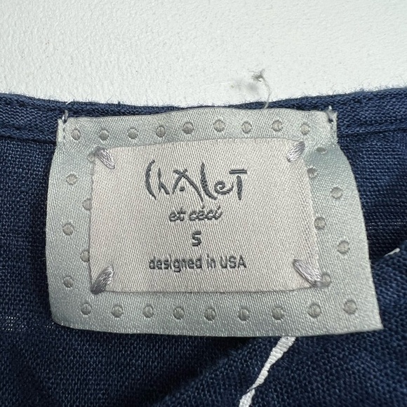 Chalet et Ceci Linen Tank Top S Blue White Abstract Geometric Artsy Lagenlook - Picture 3 of 8